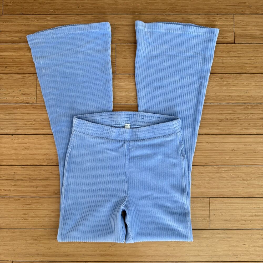 Aerie Groove-On Velour Ribbed Flare Pants S Baby Blue High Rise Y2K